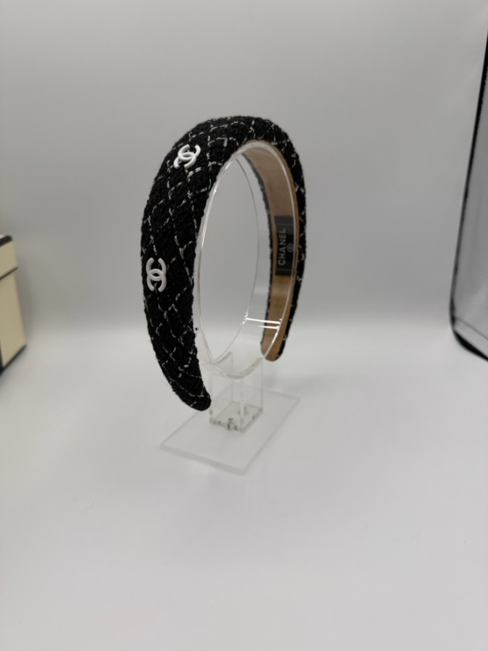 Chanel Black Quilted Logo Headband